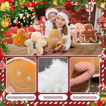 UUluhao Soft Gingerbread Man Pillow Xmas Holiday Plush Cookie Stuffed Animal Gingerbead Throw Pillow for Family,Friends, Khaki,23.6"