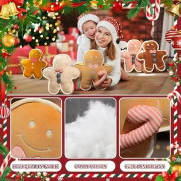 UUluhao Soft Gingerbread Man Pillow Xmas Holiday Plush Cookie Stuffed Animal Gingerbead Throw Pillow for Family,Friends, Khaki,23.6"