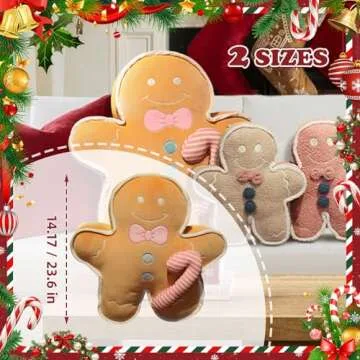 UUluhao Soft Gingerbread Man Pillow Xmas Holiday Plush Cookie Stuffed Animal Gingerbead Throw Pillow for Family,Friends, Khaki,23.6"