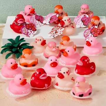 JOYIN 24 Pcs Valentine’s Day Gift Cards with Rubber Duck for Kids,Mini Rubber Duck Bath Toys for C...