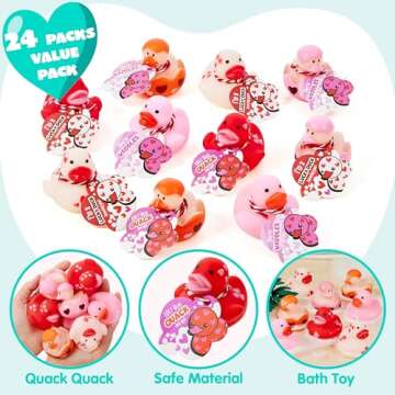 JOYIN 24 Pcs Valentine’s Day Gift Cards with Rubber Duck for Kids,Mini Rubber Duck Bath Toys for Classroom Exchange Prizes, Valentine Party Favors Toys