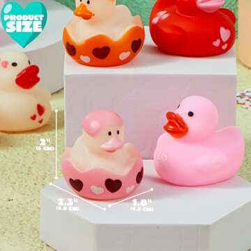 JOYIN 24 Pcs Valentine’s Day Gift Cards with Rubber Duck for Kids,Mini Rubber Duck Bath Toys for Classroom Exchange Prizes, Valentine Party Favors Toys