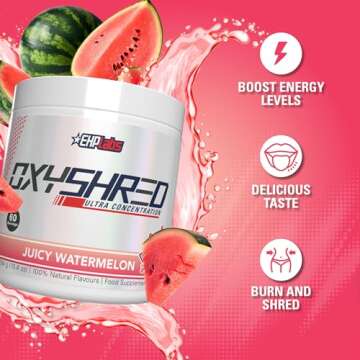 EHP Labs OxyShred Pre Workout Powder - Preworkout Powder with L Glutamine & Acetyl L Carnitine, Energy Boost Drink - Juicy Watermelon, 60 Servings