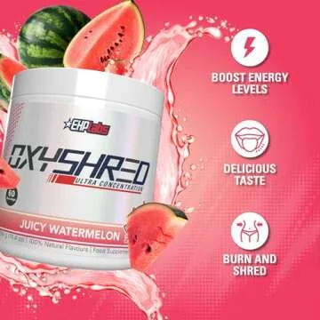 EHP Labs OxyShred Pre Workout Powder - Preworkout Powder with L Glutamine & Acetyl L Carnitine, Energy Boost Drink - Juicy Watermelon, 60 Servings