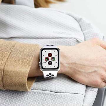 Sport Bands Compatible for Apple Watch Bands 42mm-Series 3/44mm/45mm/46mm/49mm,Soft Silicone Sport Women Men Replacement Strap Compatible with iWatch Series 10/9/8/7/6/5/4/3/2/1 Ultra 2 SE,White Black