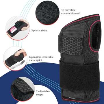 FEATOL 2 Pack Carpal Tunnel Wrist Brace For Work With Splint, Adjustable Wrist Guard Daytime Support For Women Men, Pain Relief For Pregnancy, Typing, Arthritis, Tendonitis, Right and Left Hand, Medium