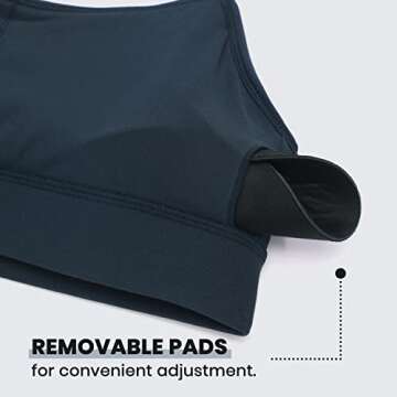 CRZ YOGA Butterluxe Womens Y-Back Racerback Sports Bra - Spaghetti Straps Wireless Scoop Neck Athletic Padded Yoga Tops True Navy Small