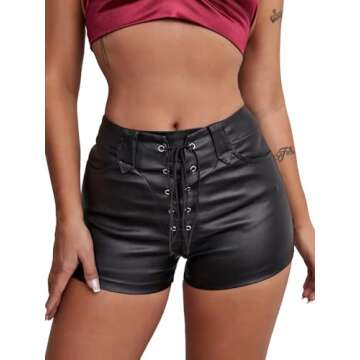 Stylish High Waisted Faux Leather Festival Shorts