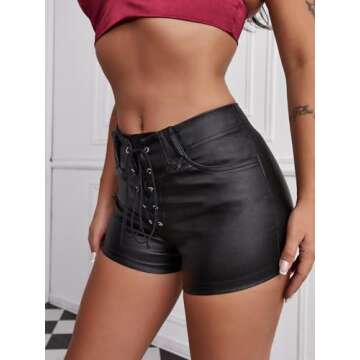 Stylish High Waisted Faux Leather Festival Shorts
