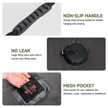 Unniweei Solar Portable Shower Bag, 5 Gal/20L Solar Heating Camping Shower Bag with Removable Hose&On-Off Switchable Shower Head, Compact Camping Shower for Camping, Hiking, Traveling, Beach Swimming