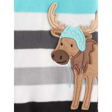 Simple Joys by Carter's Baby Boys' 3-Pack Loose Fit Flame Resistant Fleece Footed Pajamas, Buffalo Check/Polar Bear/Stripe, 12 Months