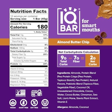 IQBAR Almond Butter Chip Protein Bars - 12 Count