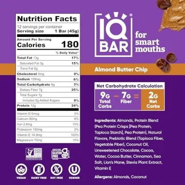 IQBAR Almond Butter Chip Protein Bars - 12 Count