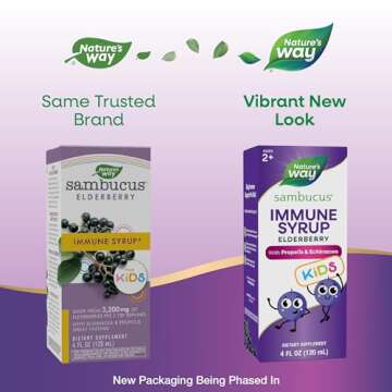 Nature's Way Sambucus Elderberry Immune Syrup for Kids Ages 2+, with Echinacea & Propolis, Daily Imm...