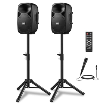 Moukey PA System - 800W Rechargeable 8" DJ Speakers with Bluetooth & Mic