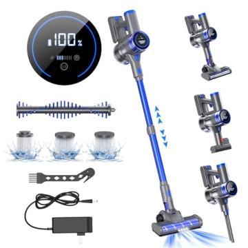 Nioga Cordless Vacuum Cleaner, 400W/33Kpa Lightweight Stick Vacuum with Touch Screen,45Mins Runtime ...