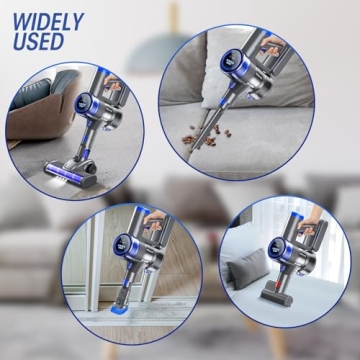 Nioga Cordless Vacuum Cleaner, 400W/33Kpa Lightweight Stick Vacuum with Touch Screen,45Mins Runtime Rechargeable Vacuum Cleaner for Home, Cordless Vacuum for Pet Hair/Carpet/Hard Floor