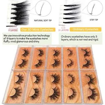 GOO GOO Mink Eyelashes, Daily Type Lashes 10mm to 18mm 5 Styles 10 pairs Multipack 3D Mink Lashes Natural Look Fake Eyelashes Wholesale Real Siberian Reusable Handmade False Eyelashes