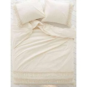 Flber Boho Bedding Cotton Tossel Duvet Cover for Cozy Comfort