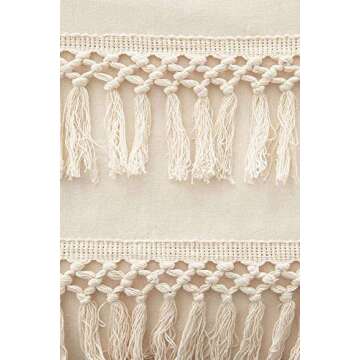 Flber Boho Bedding White Cotton Tassel Boho Duvet Cover Macrame Boho Comforter,Full Queen