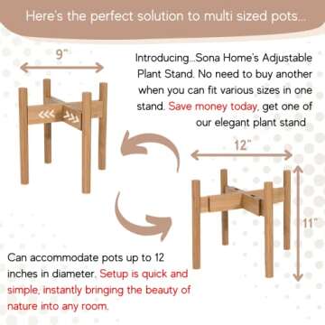 Sona Home Indoor Plant Stand - Mid Century Modern with 3 Sizes - 3 Colors, Stands for Planters, Wood Plant Stand, Pot Stand Fits Up to 12 Inches, Plant Holders Indoor Stand Only (Med, Bamboo)