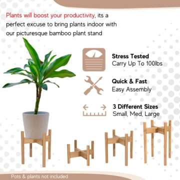 Sona Home Indoor Plant Stand - Mid Century Modern with 3 Sizes - 3 Colors, Stands for Planters, Wood Plant Stand, Pot Stand Fits Up to 12 Inches, Plant Holders Indoor Stand Only (Med, Bamboo)