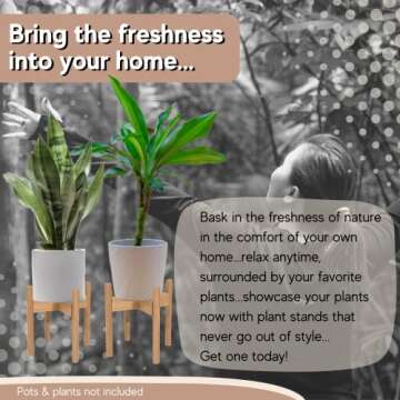 Sona Home Indoor Plant Stand - Mid Century Modern with 3 Sizes - 3 Colors, Stands for Planters, Wood Plant Stand, Pot Stand Fits Up to 12 Inches, Plant Holders Indoor Stand Only (Med, Bamboo)