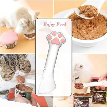 Sheldamy Silicone Pet Food Spoon, Cat Food Can Opener Paw, Wet or Dry Food Short Spoon for Cat Dog With Mini Spatula