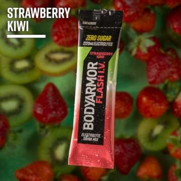BODYARMOR Flash IV Electrolyte Packets, Strawberry Kiwi - Zero Sugar Drink Mix, Single Serve Packs, Coconut Water Powder (15 Count)