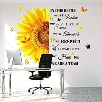 Office Inspirational Wall Art for Office Sunflower Motivational Sayings Wall Sticker Company Art Room Office Home Decorations Positive Lettering Wall Decals Company Art We are A Team Gift