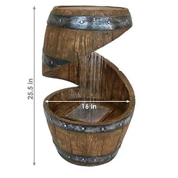 Sunnydaze 25-Inch Outdoor Barrel Fountain with LED Lighting