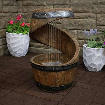 Sunnydaze 25-Inch Outdoor Barrel Fountain with LED Lighting