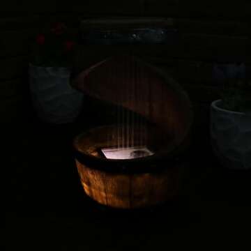 Sunnydaze 25-Inch Outdoor Barrel Fountain with LED Lighting