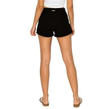 Cali1850 Women's Casual Linen Shorts - Drawstring Smocked Waist Oceanside Lounge Beach Pants with Pockets 06984JLN000_BLK M
