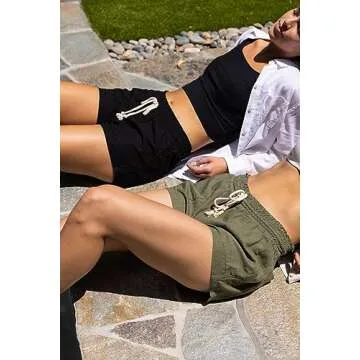 Cali1850 Women's Casual Linen Shorts - Drawstring Smocked Waist Oceanside Lounge Beach Pants with Pockets 06984JLN000_BLK M