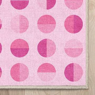 Well Woven Apollo Washable 5' x 7' Area Rug - Hot Pink Modern Circles - for Living Room, Bedroom and Kitchen