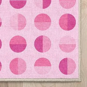 Well Woven Apollo Washable 5' x 7' Area Rug - Hot Pink Modern Circles - for Living Room, Bedroom and Kitchen