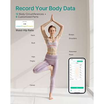 FITINDEX Smart Scale and Tape Measure, Digital Bathroom Scale & Body Tape Measure Sync with APP, Bluetooth Weighing Machine, Body Composition Analyzer, for Health Care