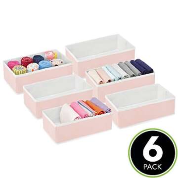 mDesign Set of 6 Storage Boxes for Bedroom Organization