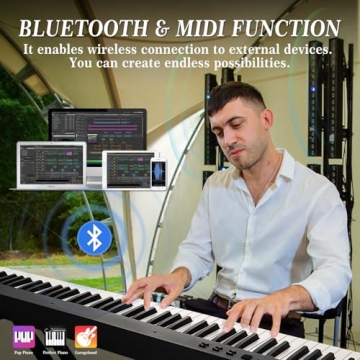 Senfot 88 Key Foldable Piano Keyboard, Full Size Electronic Piano With Power Adapter, Headphones and Carrying Bag, Designed for Both Novices and Experienced Players, Black with Stand