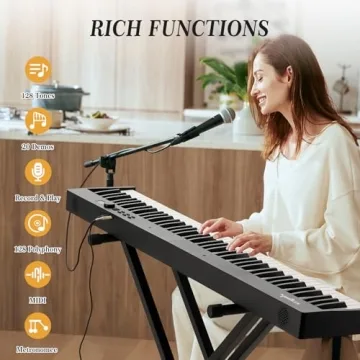 Senfot 88 Key Foldable Piano Keyboard, Full Size Electronic Piano With Power Adapter, Headphones and Carrying Bag, Designed for Both Novices and Experienced Players, Black with Stand