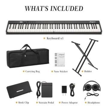 Senfot 88 Key Foldable Piano Keyboard, Full Size Electronic Piano With Power Adapter, Headphones and Carrying Bag, Designed for Both Novices and Experienced Players, Black with Stand