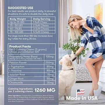 Dog Calming Treats for Dogs with Anxiety - Dog Anxiety Relief calming chews for dogs 120 Ct - Calming Dog Treats Helps with Dog grooming, dog sleep aid, separation anxiety, Thunder | Made in USA |