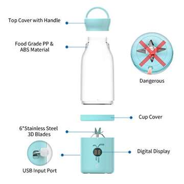 Portable Smoothie Blender - NTONPOWER Personal Blender Juicer Cup with USB Rechargeable, 450ML Single Serve Fruit Mixer with Stainless Steel 6-Blade, Multifunctional Small Travel Blender with 4000mAh High Capacity Batteries