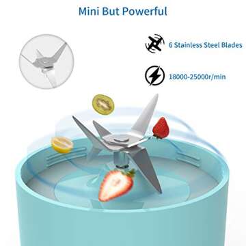 Portable Smoothie Blender - NTONPOWER Personal Blender Juicer Cup with USB Rechargeable, 450ML Single Serve Fruit Mixer with Stainless Steel 6-Blade, Multifunctional Small Travel Blender with 4000mAh High Capacity Batteries
