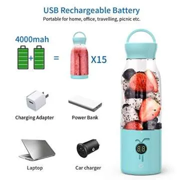 Portable Smoothie Blender - NTONPOWER Personal Blender Juicer Cup with USB Rechargeable, 450ML Single Serve Fruit Mixer with Stainless Steel 6-Blade, Multifunctional Small Travel Blender with 4000mAh High Capacity Batteries