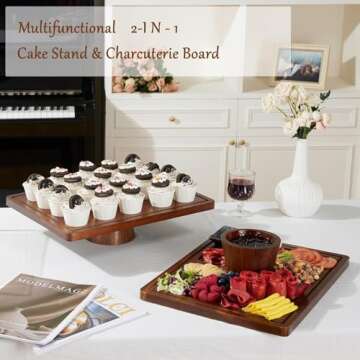 Stylish Acacia Wood Cake Stand with Lid - Versatile Serving Platter