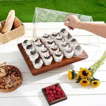 Stylish Acacia Wood Cake Stand with Lid - Versatile Serving Platter