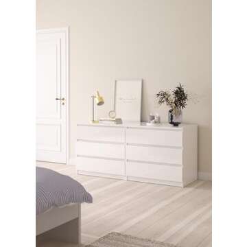 Tvilum 6 Drawer Double Dresser, White High Gloss
