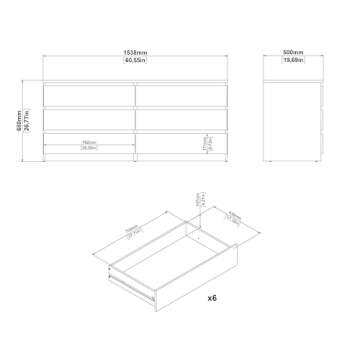 Tvilum 6 Drawer Double Dresser, White High Gloss